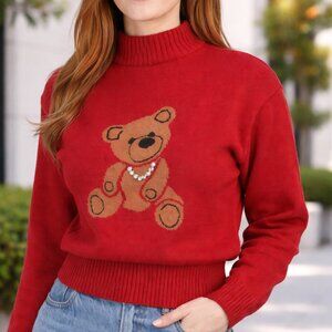 English Factory Endless Rose Teddy Bear Knit Sweater Red For Valentine's Day